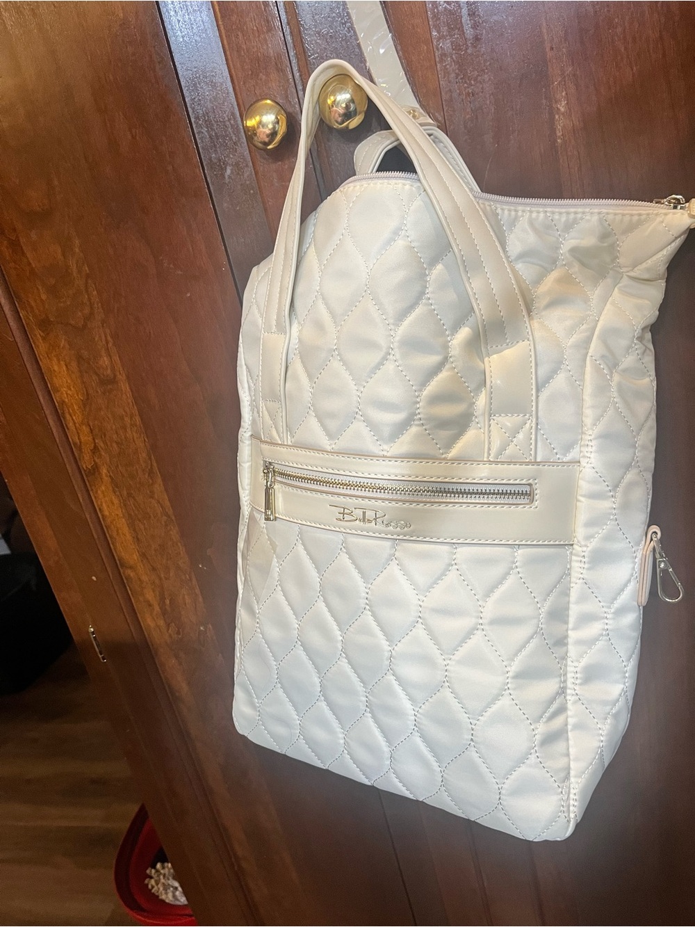 b. makowsky Quilted Cream Backpack Tote with Gold Hardware